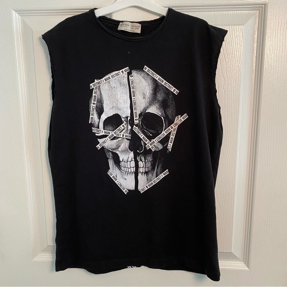 ZARA BOYS SKULL TEE SHIRT 11/12 Cut off Halloween streetwear muscle Tshirt